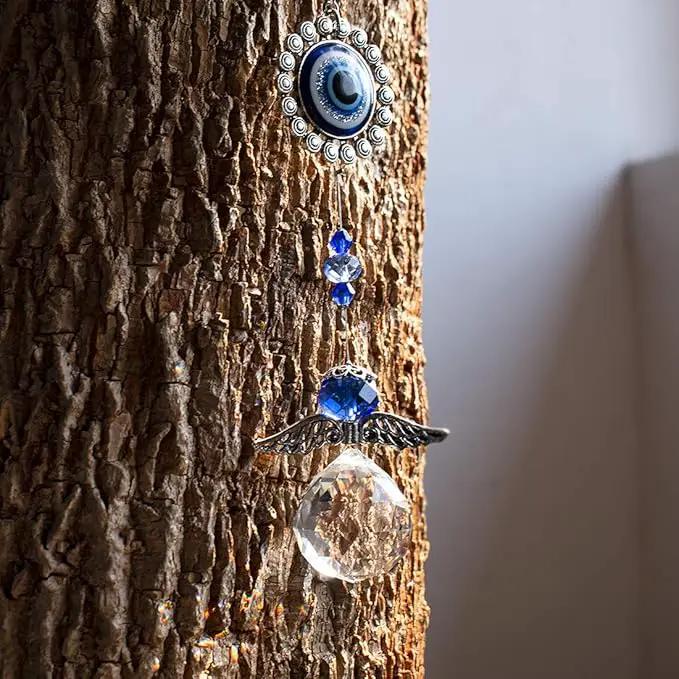 Handmade Crystal Angel Suncatcher Hanging Turkish Blue Evil Eye Protection Pendant and Good Luck Charm Gift by GreenHaven Gardens