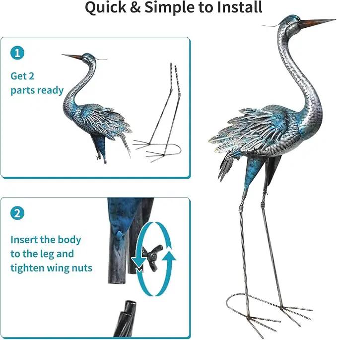 Crane Garden Decor Statue, Blue Heron Garden Statue Metal Yard Art Outdoor Decoy, Garden Sculptures & Statues for Yard/Garden/Lawn/Pond/Outdoor Decoration, 1Pc by GreenHaven Gardens