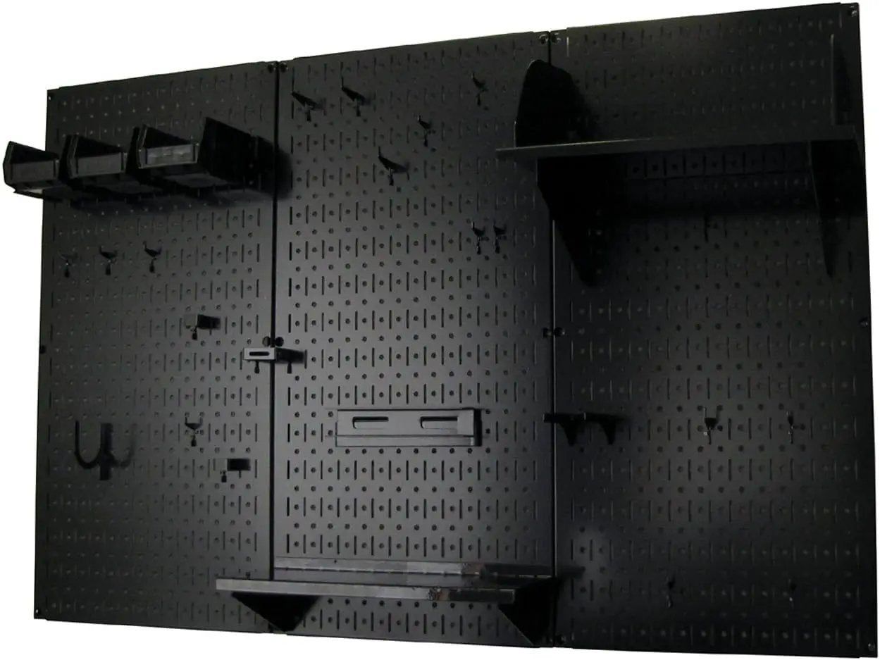 Wall Control Metal Pegboard Organizer 4ft Standard Storage Kit with Tool Board & B Slotted Storage Panel Deluxe Black Hooks by GreenHaven Gardens