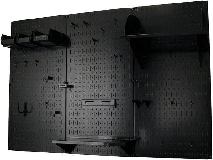 Wall Control Metal Pegboard Organizer - 4' Standard Tool Storage Kit, Black - Includes Pegboard Paper Towel Holder & Dowel Rod Shelf Assembly by GreenHaven Gardens