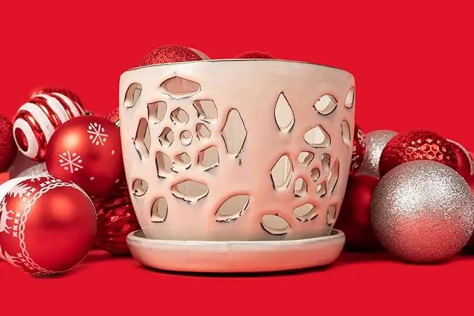 rePotme 5 inch Orchid Pot - Floral Cutout Ceramic Orchid Pot with Holes (White Diamond) - Includes 5 inch Slotted Pot Liner by GreenHaven Gardens