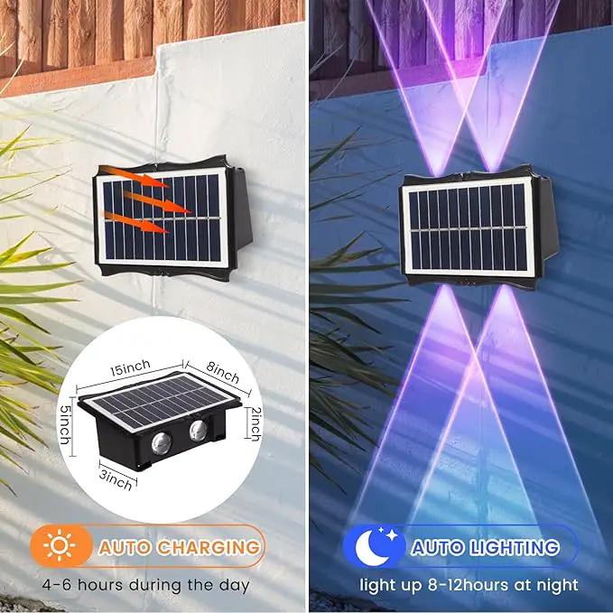 Solar Powered Outdoor LED Lights, Waterproof Wall Sconces, 4 LEDs Fence Lights, Up & Down Lighting for Backyard, Deck, Patio, Porch, Balcony, Garden (4 Pack) by GreenHaven Gardens