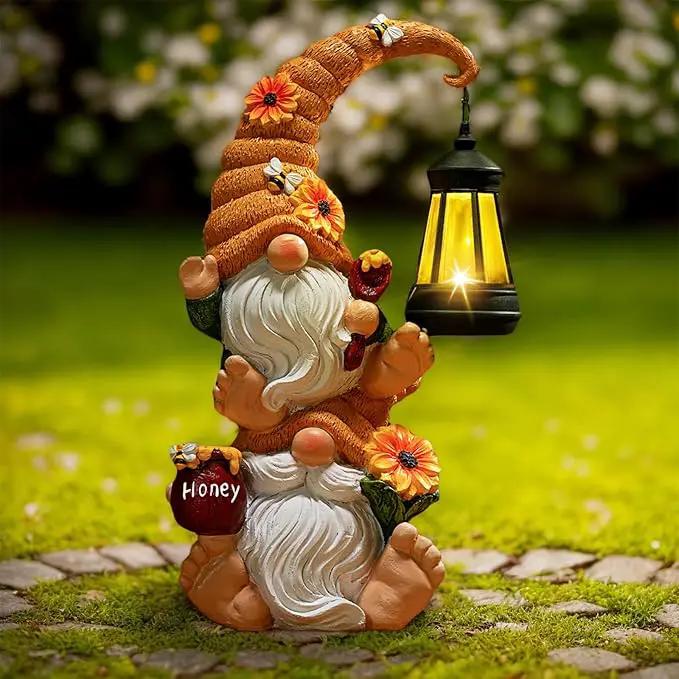 Garden Gnome Statue with Solar Lights – Large Outdoor Sculptures for Patio, Lawn, Yard – Ideal Gifts for Moms, Women, Grandma, Mothers Day, Birthdays, – Funny Double Gnomes Decoration for Housewarming by GreenHaven Gardens
