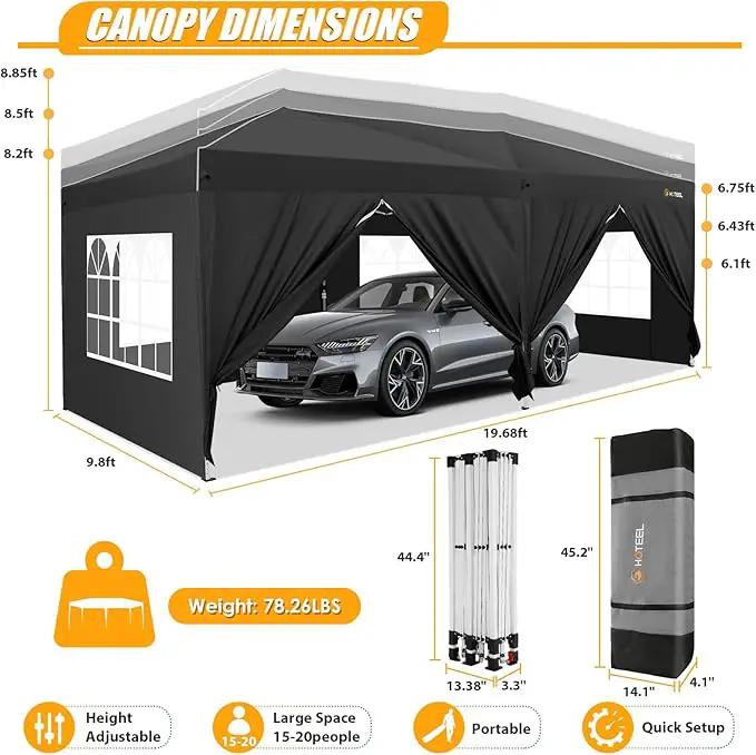 HOTEEL 10x20 Pop up Canopy with 6 Sidewalls, One Push Instant Setup Outdoor Canopy Tent with Reinforce Rod, Weight Bag, for Parties, Events, Black by GreenHaven Gardens