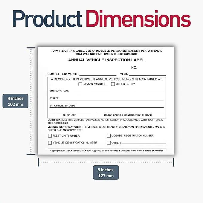 25 Pack Buck Annual Vehicle Inspection Label, 2-Ply Adhesive Vinyl with Mylar Laminate, FMCSA & DOT Compliant, Weatherproof, Tear Resistant, Easy to Write On, 5" x 4" - Made in USA by GreenHaven Gardens
