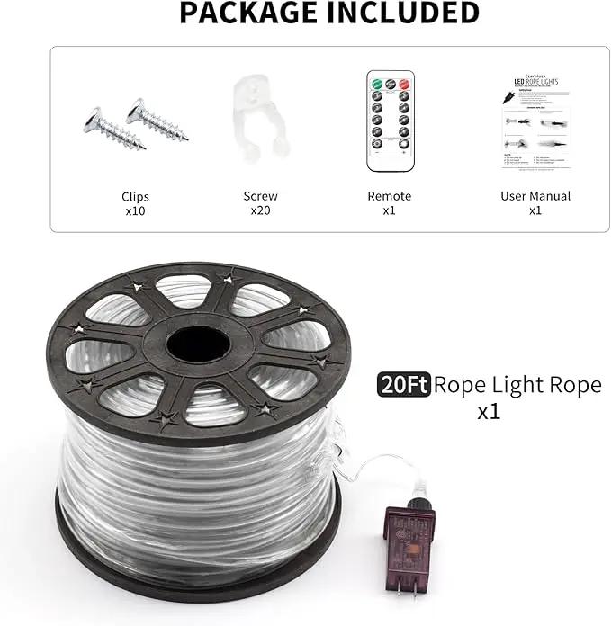 LED Rope Lights for Outside, 20Ft 360°Blue Solar Rope Lights Outdoor Waterproof, 86 LEDs 110V 8 Modes Remote Control Timer Christmas Rope Lights for Party Holiday Garden Decoration (Blue) by GreenHaven Gardens