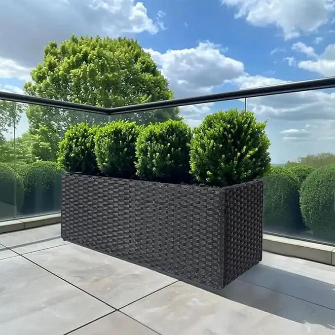 LEWIS&WAYNE Large Rectangular Block Planter Box Handmade Wicker Tall Planters for Outdoor Plants with Removable Liners Modern Planter for Indoor Outdoor Patio Deck - Black, 36''x12''x16'' by GreenHaven Gardens