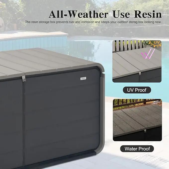 Domi 260 Gallon Resin Deck Box, Waterproof & UV-Resistant Outdoor Large Storage Box Lockable Storage Bin for Patio Cushions Pool Supplies Garden Tools and Delivery Storage by GreenHaven Gardens