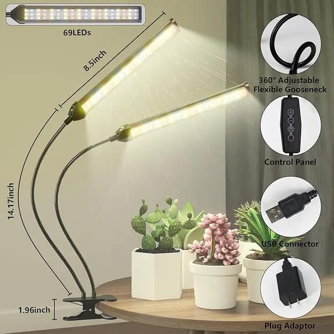 [2024 Newest] Grow Light, 5000K Full Spectrum White Red Blue 138 LED Plant Lamp Clip-on Desk for Indoor Plants Growing, 5 Dimmable Levels & Timer Setting 4/8/12/18H by GreenHaven Gardens