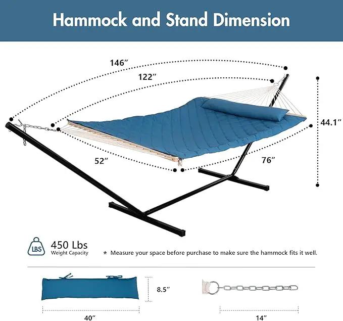 ANOW Double Hammock with Stand Included, Rope Hammock with Detachable Pillow and Pad for Outdoors Indoors, 450 LBS Weight Capacity, Blue by GreenHaven Gardens