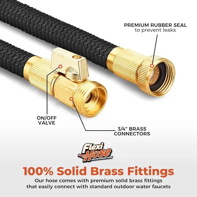 Flexi Hose with 8 Function Nozzle, 25FT - Lightweight Expandable Garden Hose, No-Kink Flexibility, 3/4 Inch Solid Brass Fittings and Double Latex Core by GreenHaven Gardens