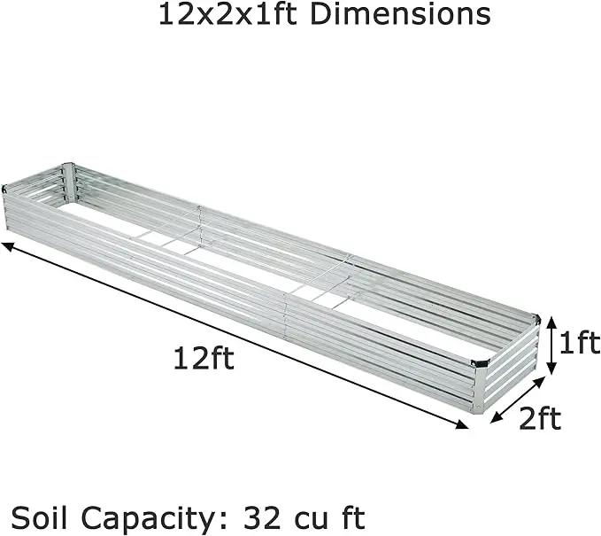 12x2x1ft Galvanized Raised Garden Bed,Outdoor Planter Box Metal Patio Kit Planting Bed for Vegetables Flowers Herb,Silver by GreenHaven Gardens