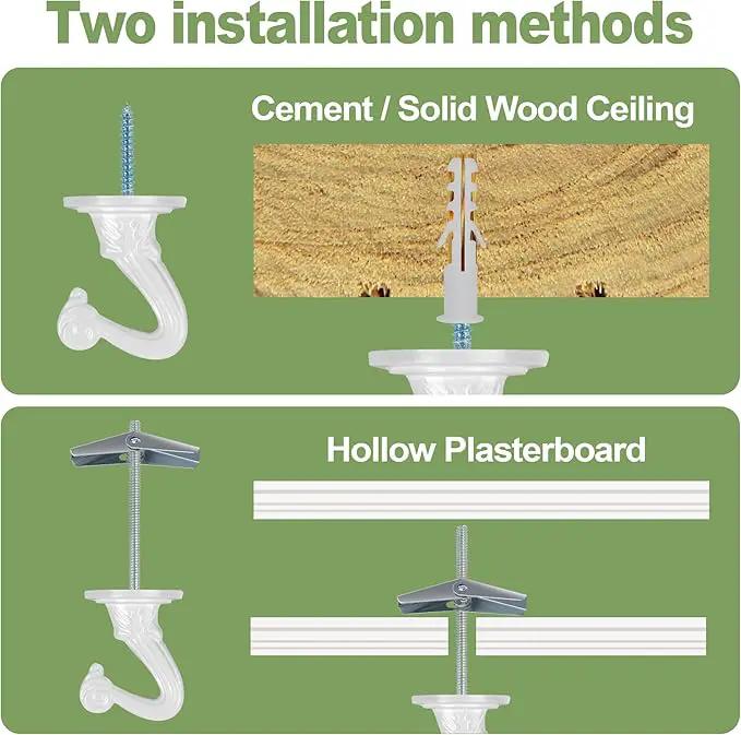 Ceiling Swag Hook Sets - Heavy Duty Hooks with Mounting Hardware for Hanging Plant, Ceiling or Extender Chains - Easy Install with Screws/Brackets (10 pcs - White) by GreenHaven Gardens
