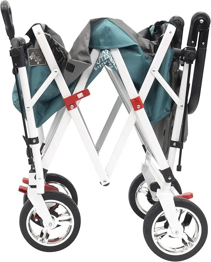 Creative Outdoor Wagon, Push and Pull Double Stroller for Toddlers & Kids with Removable Canopy and Seat Belt Harnesses, Collapsible Folding Garden Cart, Adjustable Handle, Beach Wagon (Teal) by GreenHaven Gardens