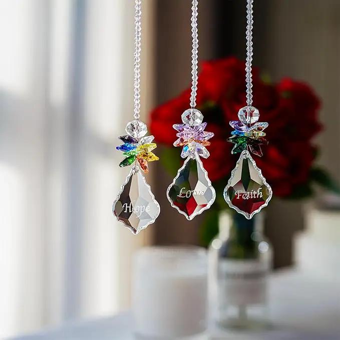 H&D HYALINE & DORA Glass Crystal Rainbow Angel Ornament Chakra Hanging Suncatcher Window Sun Catcher with Baroque Maple Leaf Pendant for Gift, Pack of 3 by GreenHaven Gardens