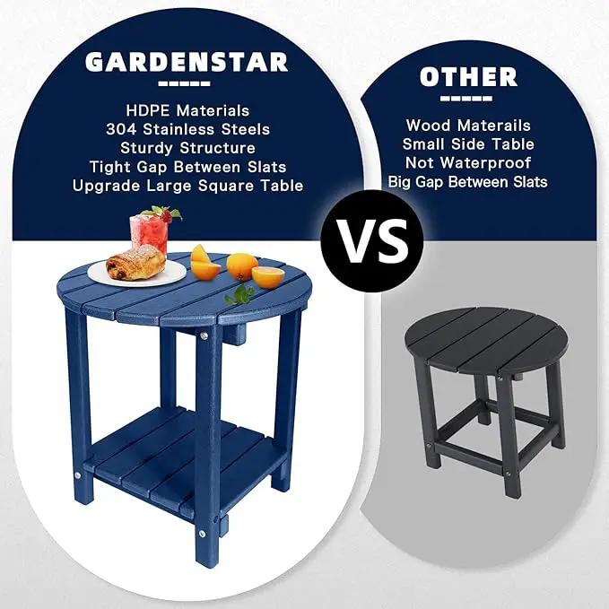 Adirondack Round Outdoor Side Table 2-Tier Storage Patio Side Table, HDPE End Tables for Backyard Pool Porch Garden Lawn (Blue) by GreenHaven Gardens