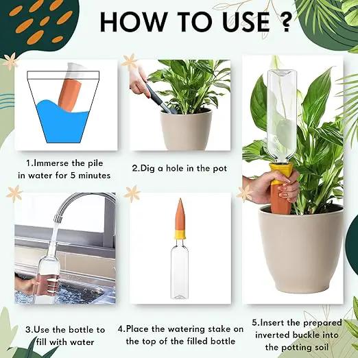 12 Pack Plant Watering Devices, Terracotta Self Watering Spikes with 25 oz Plastic Wine Bottles, Slow Release Plant Waterer Self Watering Planter for Vacation Indoor Outdoor Plant by GreenHaven Gardens