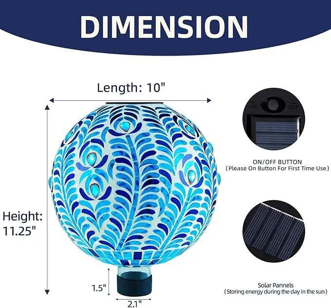 VOREEN Solar Gazing Ball, Mosaic Glass Gazing Globe with Solar Light, Waterproof Outdoor Yard Decoration Sphere for Homes, Patio, Lawn and Gardens, 10", Blue by GreenHaven Gardens