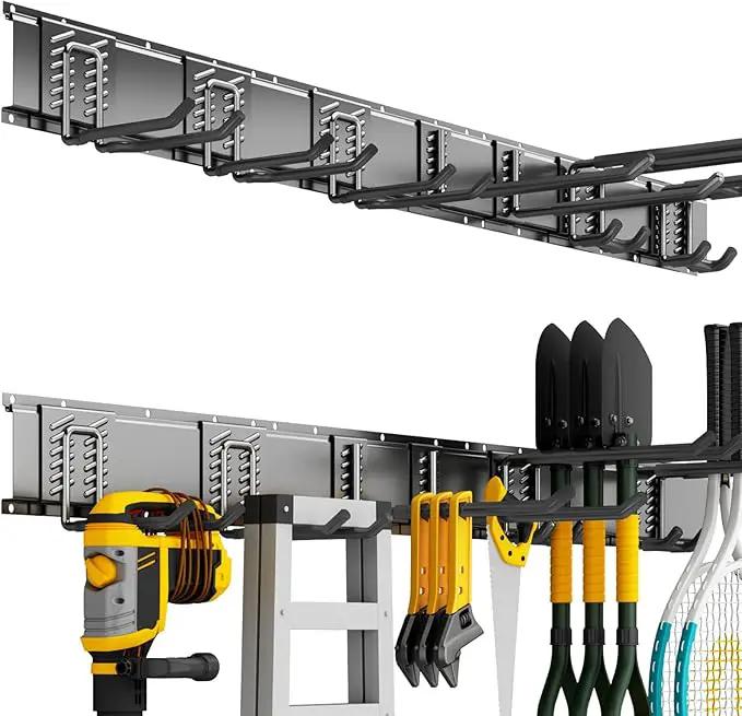 Garage Organization Tool Organizer Wall Mount, 48inch Heavy Duty Garden Tool organizer Storage System, Easy Install With 7 Adjustable Hooks, For Garage, Basement, Shed, Workshop(Black) by GreenHaven Gardens