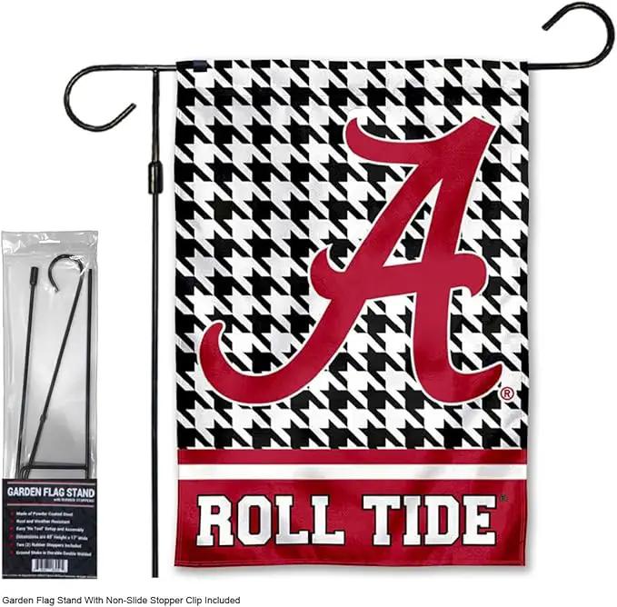College Flags & Banners Co. Alabama Crimson Tide Houndstooth Pattern Garden Banner Flag with Stand Pole Holder by GreenHaven Gardens