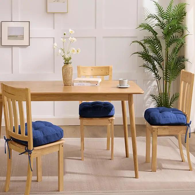 Chair Cushions for Dining Chairs, Dining Chair Cushions, Tufted Indoor Chair Pads with Ties & Non Slip Backing, Seat Cushions for Kitchen Chairs 16.5” x 16.5” x 3.5”, Set of 6, Navy Blue by GreenHaven Gardens