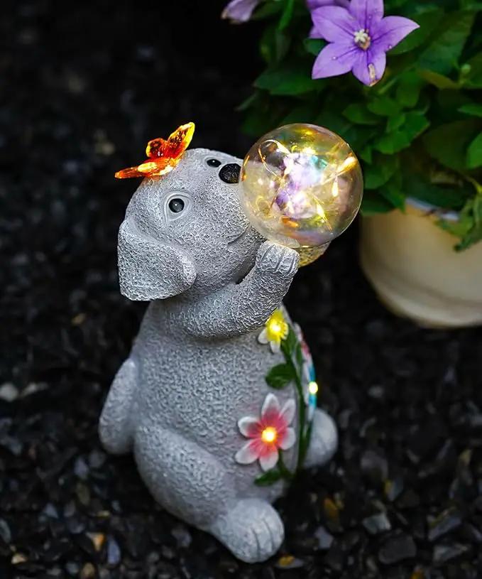 Solar Funny Dog Statue for Garden: Outdoor Sculptures with Ball Lights and Butterfly Clearance Lawn Ornaments Yard Porch Patio Balcony - Gifts for Mom Grandma by GreenHaven Gardens
