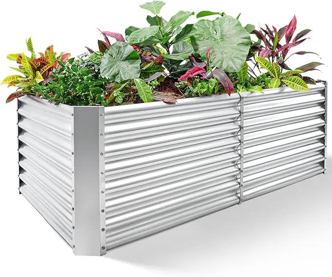 Land Guard 6×3×2 ft Galvanized Metal Raised Garden Bed, 2FT Deep Root Elevated Planter Box Steel Large Vegetable Flower Bed Kit（Silver） by GreenHaven Gardens