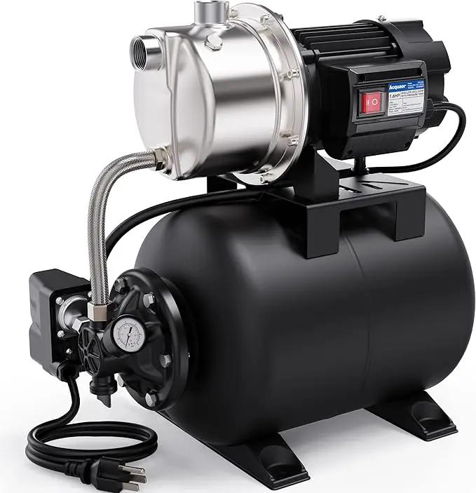 Acquaer 1.6 HP Shallow Well Pump with Pressure Tank, Stainless Steel, 1320 GPH 115V Irrigation, Automatic Water Booster Jet Pump for Home, Garden, Lawn by GreenHaven Gardens