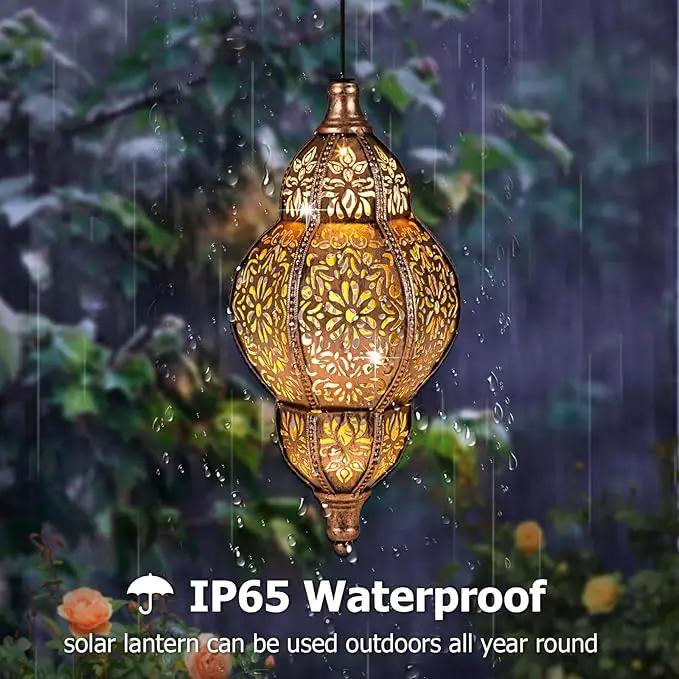 Solar Lanterns Outdoor Waterproof, Hanging Solar Lantern Garden Decor, Metal Moroccan Decorative Solar Garden Lights for Yard, Patio, Lawn, Porch, Unique Housewarming Gifts, Copper by GreenHaven Gardens