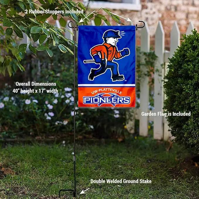College Flags & Banners Co. Wisconsin Platteville Pioneers Garden Flag with Stand Holder by GreenHaven Gardens