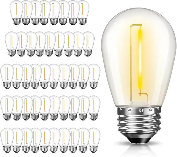48 Pack LED S14 Replacement Light Bulbs, Shatterproof Outdoor 1 Watt to Replace 11Watts String Incandescent Bulb, Dimmable, E26 Regular Medium Screw Base, 2200K Warm White by GreenHaven Gardens