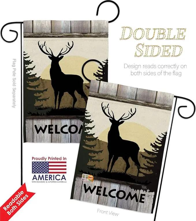 Welcome Deer Garden House Flags Kit Animals Wildlife Outdoor Bear Wolf Pet Nature Farm Animal Creature Small Decorative Gift Yard Banner Double-Sided Made In USA 28 X 40 by GreenHaven Gardens