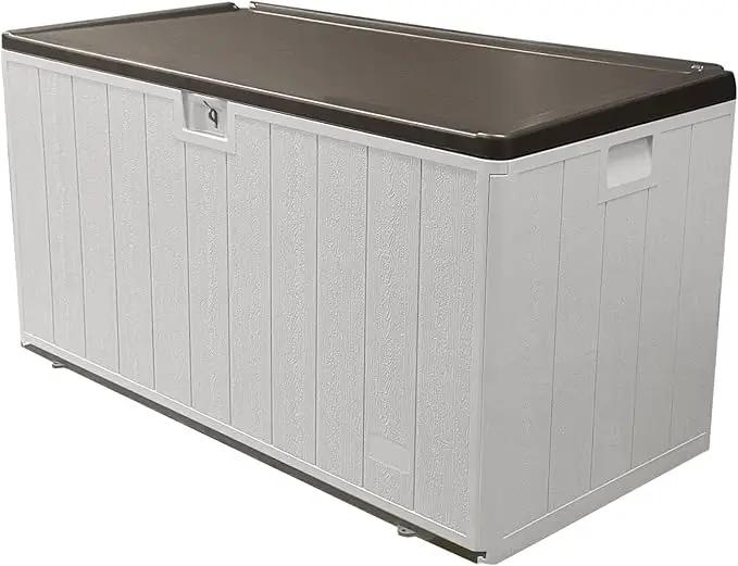 110 Gallon Pro Outdoor Storage Box, Waterproof Resin Deck Box for Patio, Pool, and Garden, Lockable Bin for Cushions, Tools, and Accessories, UV-Resistant, Grayish Brown by GreenHaven Gardens