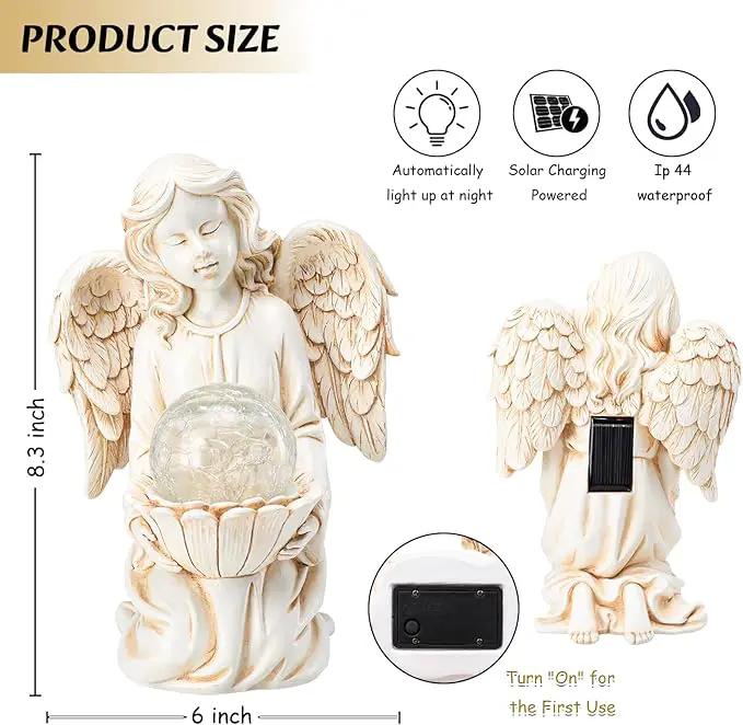 Angel Statues for Garden - Guardian Ange with Light - 8.3" Waterproof Outdoor Angel Memorial Scupture, Solar Angels Figurines Holding Glass Balls for for Patio, Yard, or Cemetery by GreenHaven Gardens
