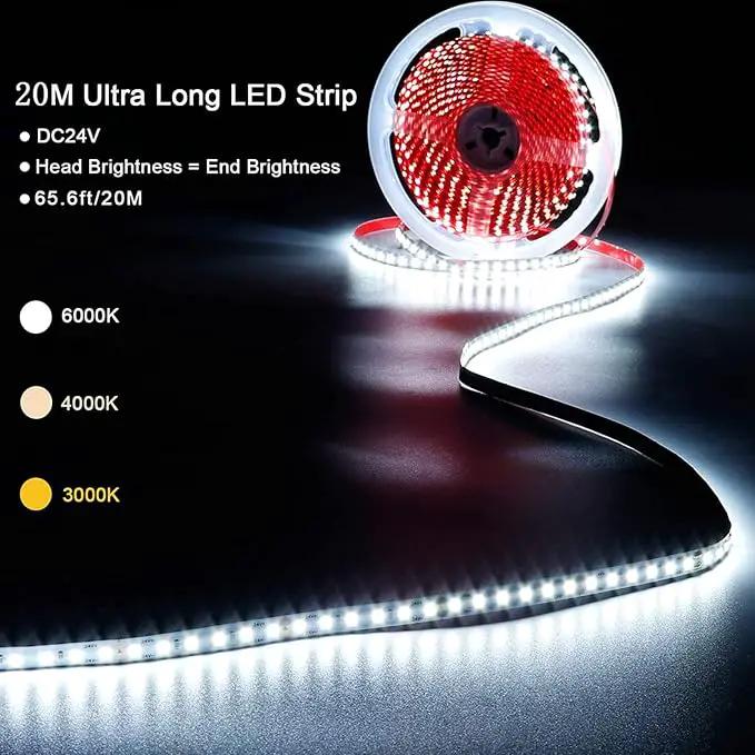 24V 65.6ft/20m LED Strip Light Natural White 4000K 2400LEDs High Brightness 12000LM SMD2835 Flexible No-Waterproof IP20 LED Tape for Kitchen Backyard Hallways Stairs Decoration(No Power Supply) by GreenHaven Gardens