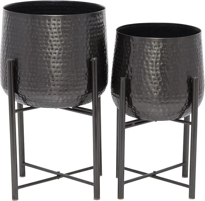 CosmoLiving by Cosmopolitan Metal Indoor Outdoor Planter Large Planter Pot with Removable Stand, Set of 2 Planters 19", 17"H, Black by GreenHaven Gardens