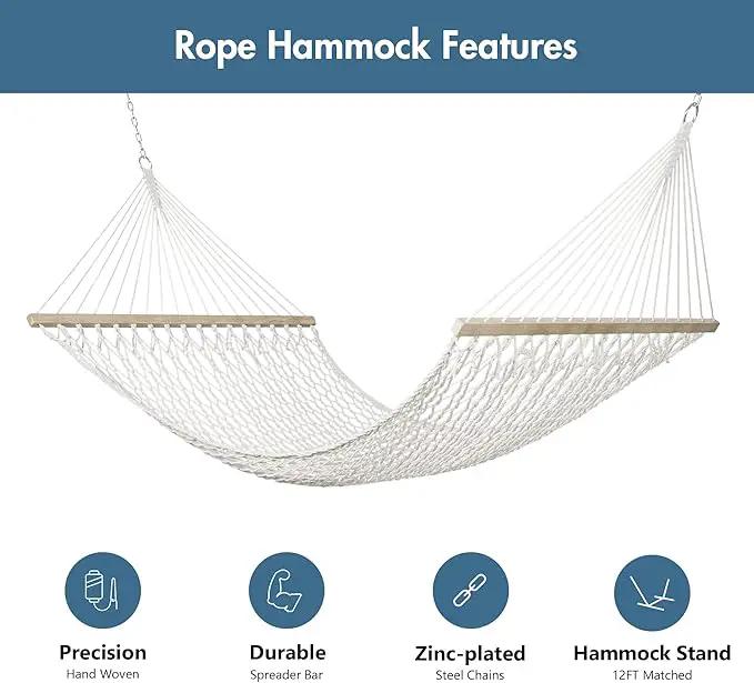ANOW 2 Person Hammock with Detachable Large Hammock Pad and Pillow, for Garden Yard Outside, 450 LBS Weight Capacity, Blue by GreenHaven Gardens