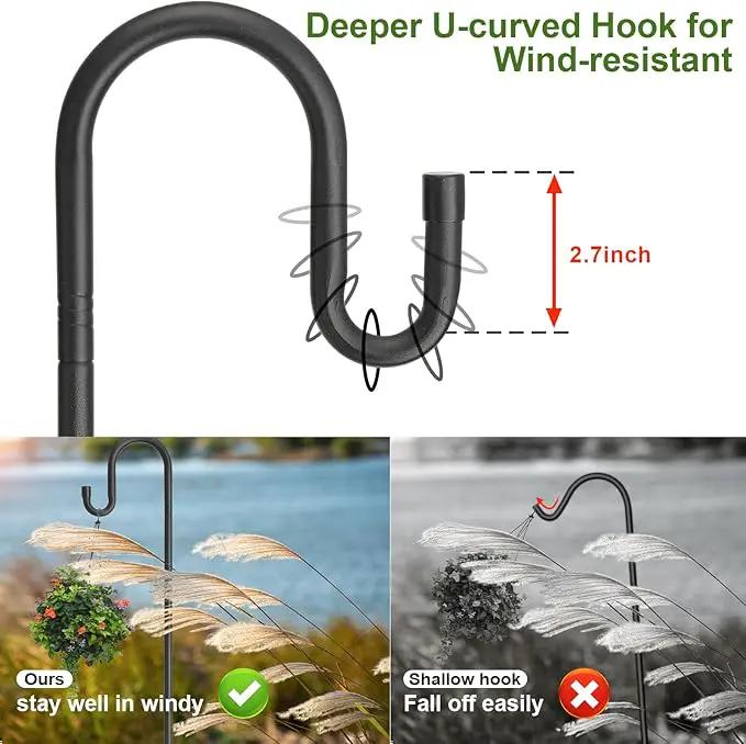 Hummingbird Feeder Pole for Outdoors - Heavy Duty Bird Feeder Stand with Adjustable Stake,62"Rustproof Shepards Poles with Hangers Holder for Birdfeeder,Wind Chimes,Lanterns,Wreaths,Black by GreenHaven Gardens