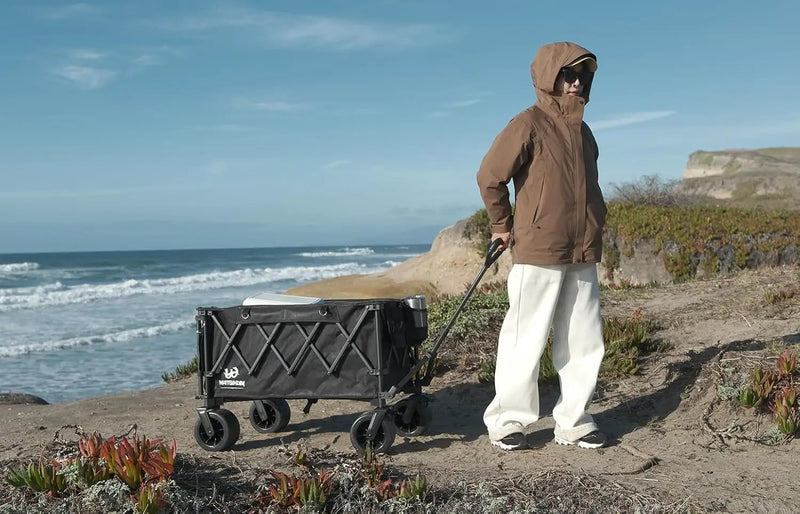 Whitsunday Collapsible Wagon with Tailgate and Big Wheel,Heavy Duty Utility Folding Wagons for Beach Camping Outdoor Black by GreenHaven Gardens