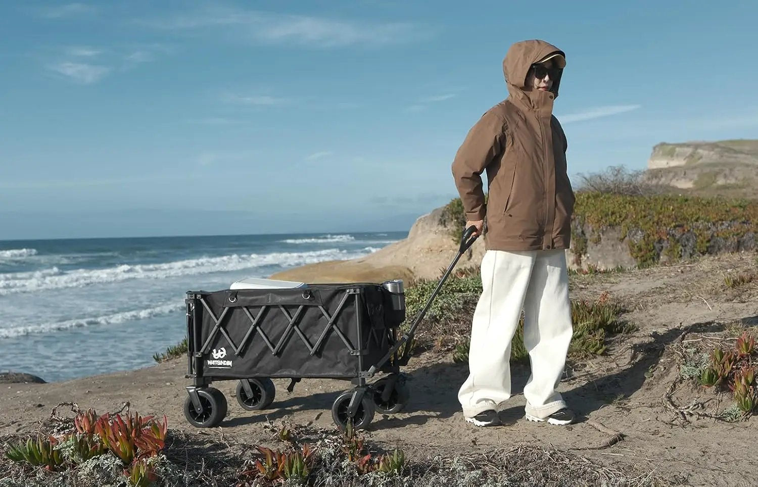 Whitsunday Collapsible Folding Wagon with Table,Heavy Duty Utility Beach Wagons with Opened Tailgate and All-Terrain Wheels for Camping,Garden,Sports Grey by GreenHaven Gardens