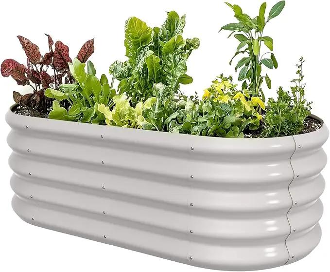 4x2ft Oval Galvanized Raised Garden Bed Kits 16" Tall Outdoor Large Metal Modular Planter Box 9-in-1 Raised Beds for Gardening,Vegetables,Fruits,Flowers & Herbs (White) by GreenHaven Gardens