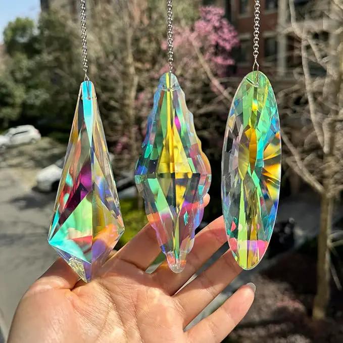 3PCS 5" Large Crystal Sun Catcher Prisms, Hanging Suncatchers with Glass Prism, Rainbow Maker for Room, Windows,Garden,Fantasy Aesthetic Home Decor. (YGBS02) by GreenHaven Gardens