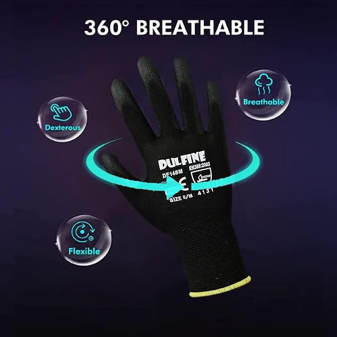 DULFINE Ultra-Thin PU Coated Work Gloves-60 Pairs,Excellent Grip,Nylon Shell Black Polyurethane Coated Safety Work Gloves, Knit Wrist Cuff,Ideal for Light Duty Work. (Medium) by GreenHaven Gardens