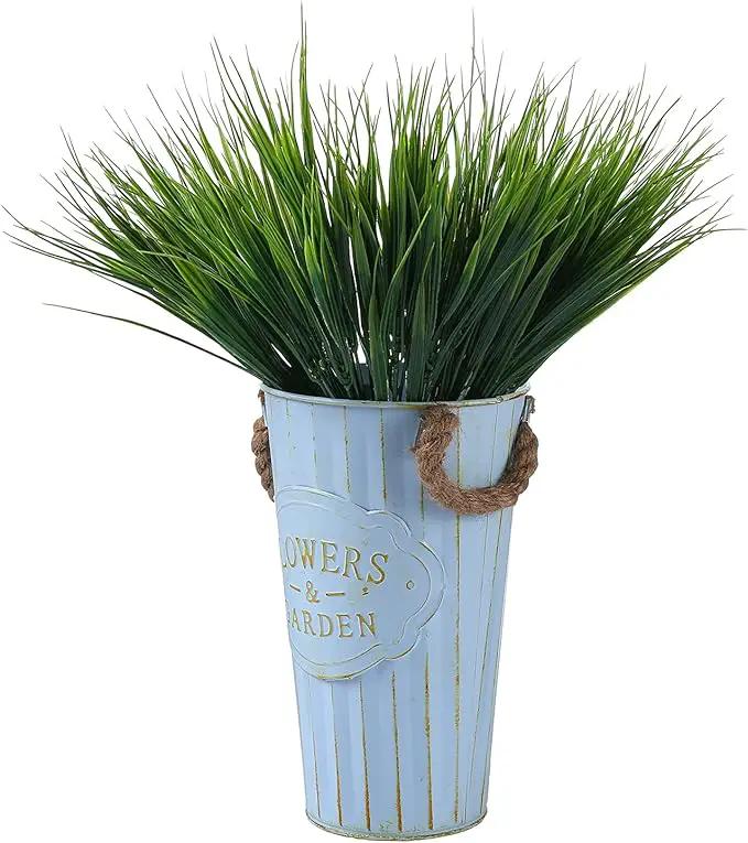 8 Pack Artificial Plants Flowers Grass Shrubs No Fade Faux Plastic Flowers Outdoor for Farmhouse Garden Porch Patio Indoor Wedding Decoration Greenery Fake Plants uv Resistant (3#Green) by GreenHaven Gardens
