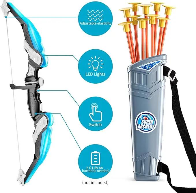 TEMI Bow and Arrow Set for Kids - Archery Toy Set - LED Light Up with Suction Cup Arrows, Target & Quiver, Indoor and Outdoor Toys for Children Boys Girls by GreenHaven Gardens