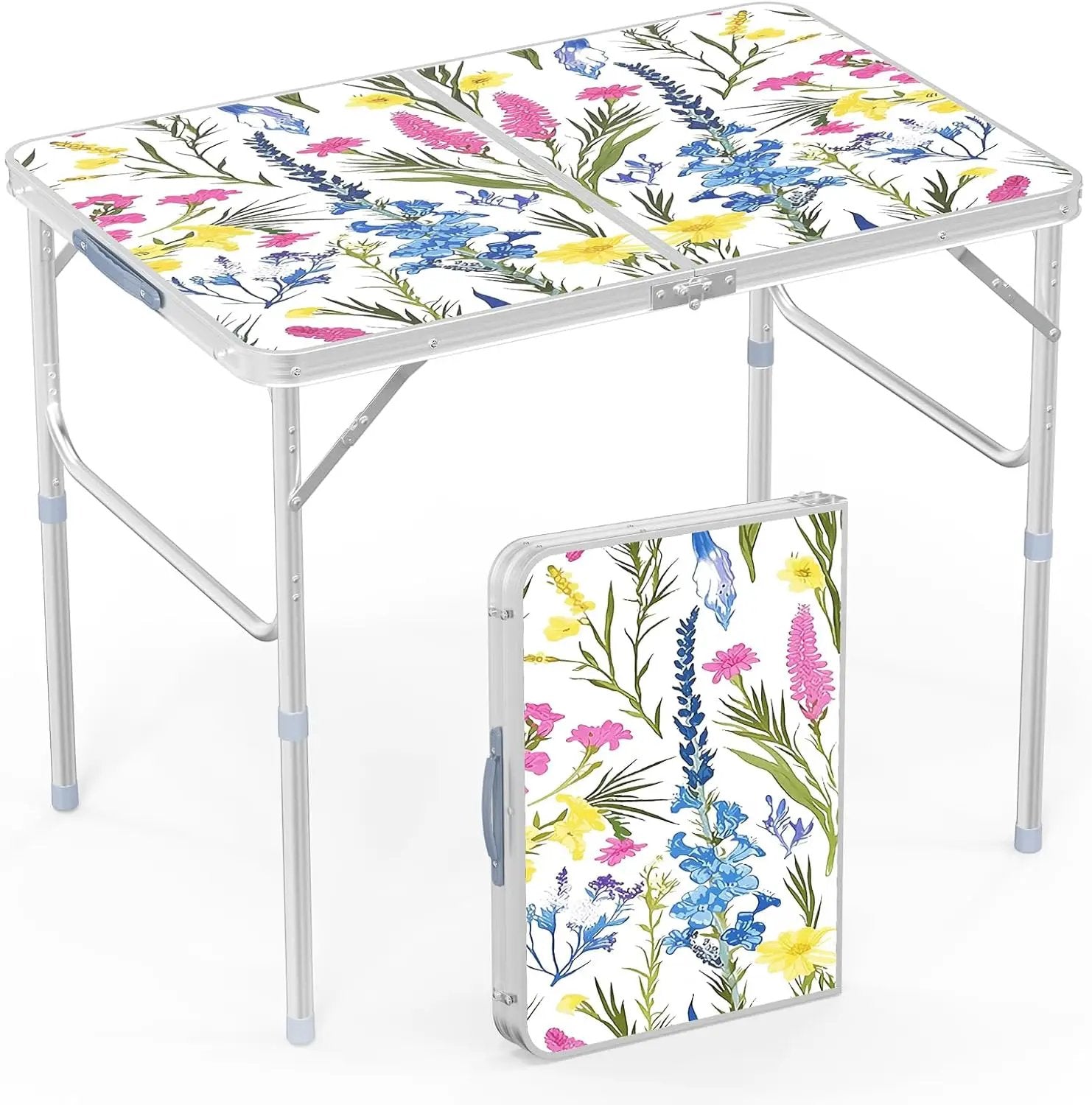 VINGLI 3FT Small Folding Camping Table Adjustable Height Aluminum Folding Table for Picnic Party BBQ, Plastic RV Suitcase Table Portable Lightweight Fold Up Utility Outdoor Tables by GreenHaven Gardens