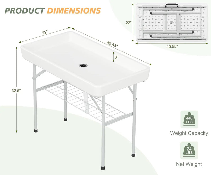 4 Foot Ice Cooler Table with Matching Skirt & Drain Hose, with Iron Stand, Portable Patio Outdoor Chilling Table Portable Bar for Events for Party, Picnic, BBQ, Camping (White) by GreenHaven Gardens