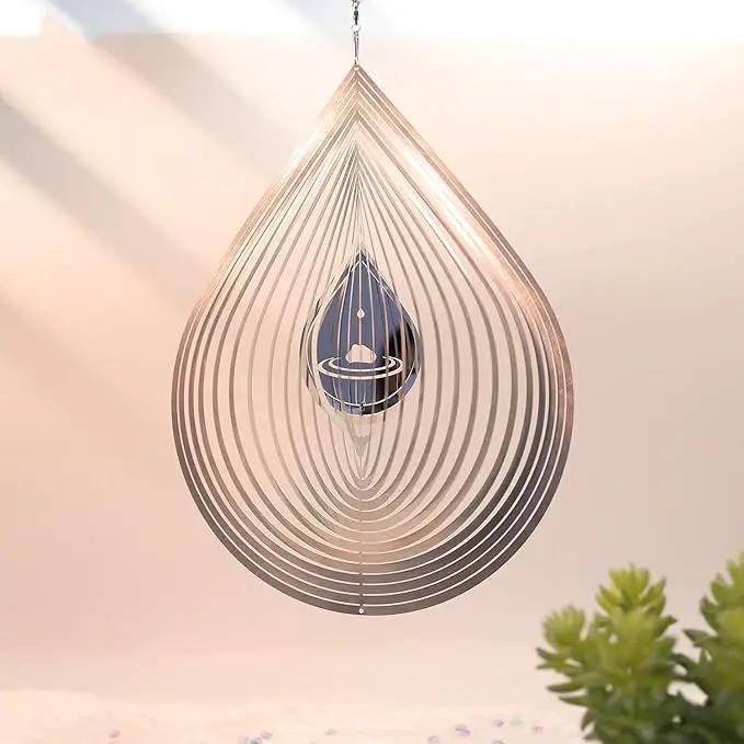 Wind Spinner 3D Stainless Steel Metal Sculptures Decorations, 3D Water Droplets Metal Wind Sculptures & Spinners for Indoor Outdoor Garden Decoration 12inch by GreenHaven Gardens