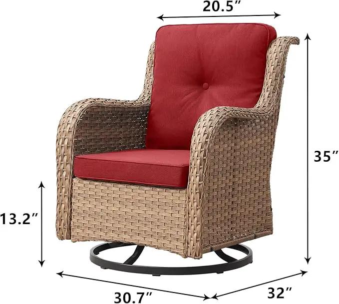 Outdoor Patio Swivel Rocker Chairs - Wicker Rattan Patio Swivel Rocking Chairs Set of 2 with High Back,Deep Seating and Comfort Cushions for Deck Porch Garden,Yellow/Red by GreenHaven Gardens