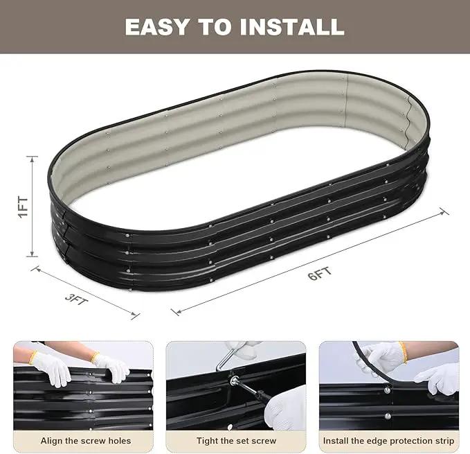 Raised Garden Bed, 6x3x1ft Galvanized Outdoor Planter Beds with Safety Edging and Gloves, Oval Metal Planter Box for Gardening Vegetables Flowers Herb by GreenHaven Gardens